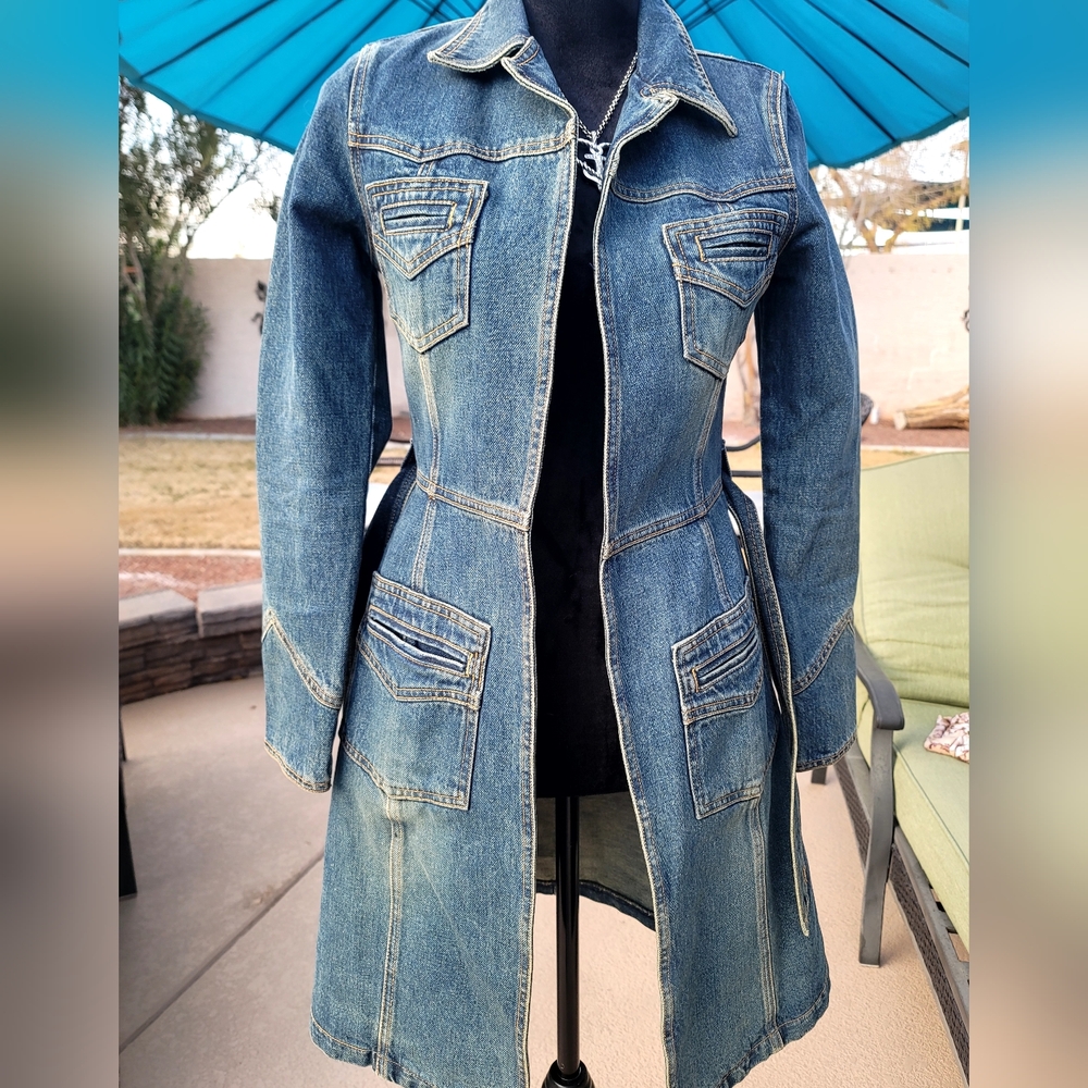 Vintage SERFONTAINE Stunning Denim Long Coat